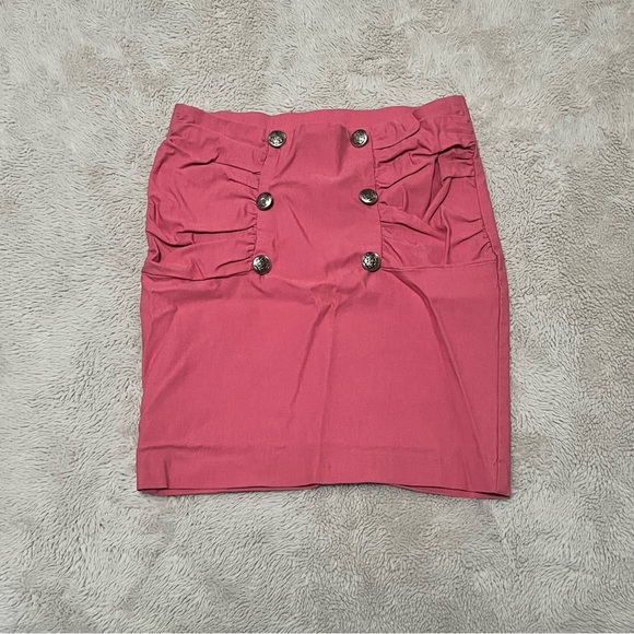 Pink Double-Button Ruched Mini Skirt - Picture 1 of 5